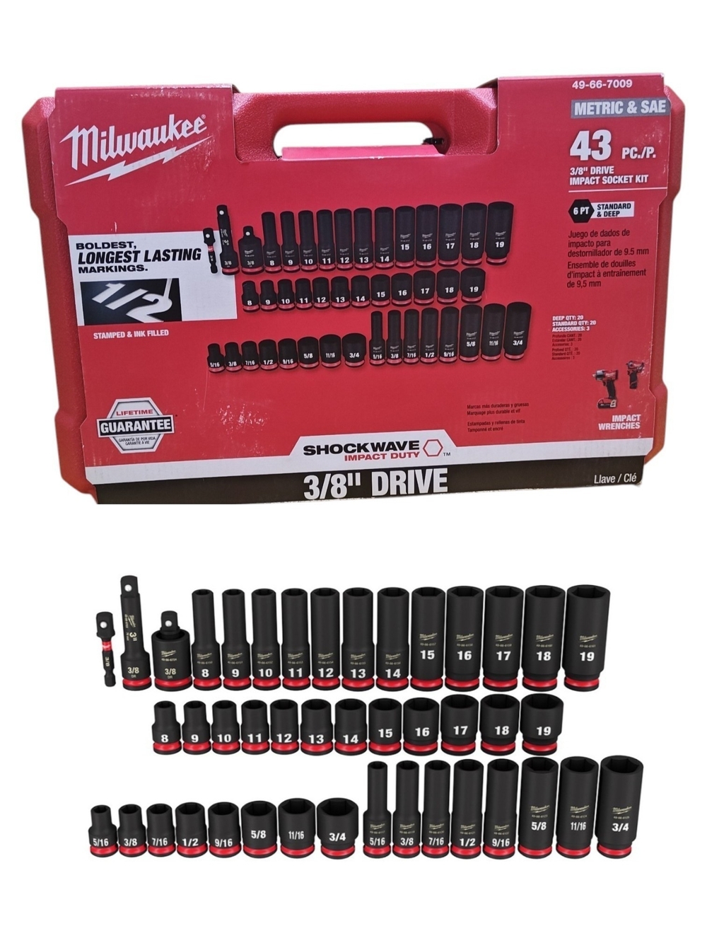 Milwaukee SHOCKWAVE Impact Duty 49-66-7009 Deep Socket Set, Steel, Black 43pc